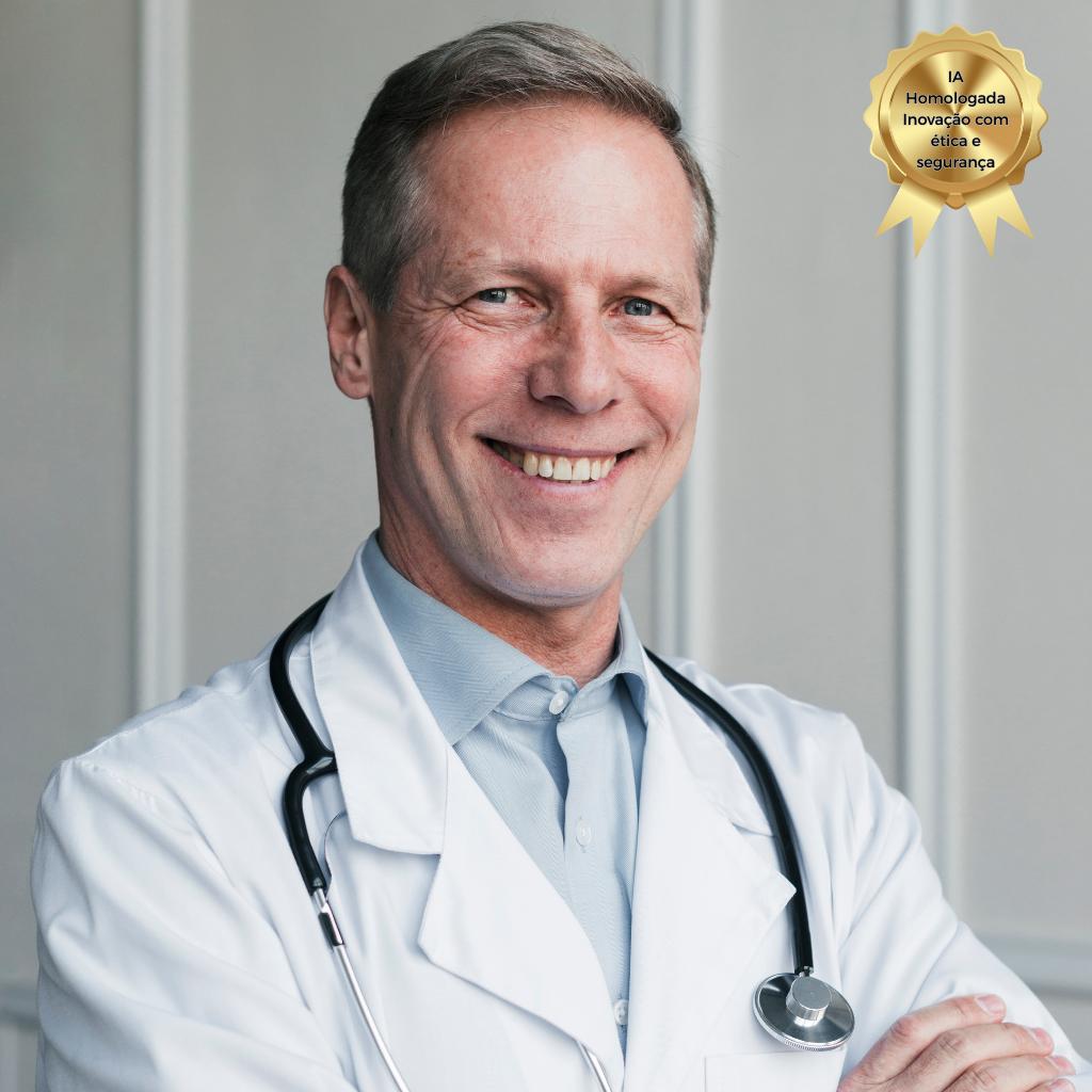 Médico sorridente com tablet em mãos
